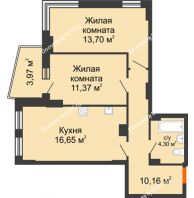 2 комнатная квартира 58,26 м² в ЖК Сердце Ростова 2, дом Литер 8 - планировка
