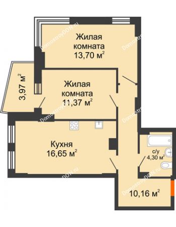 2 комнатная квартира 58,26 м² в ЖК Сердце Ростова 2, дом Литер 8