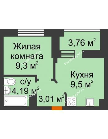 1 комнатная квартира 27,88 м² в ЖК Светлоград, дом Литер 16