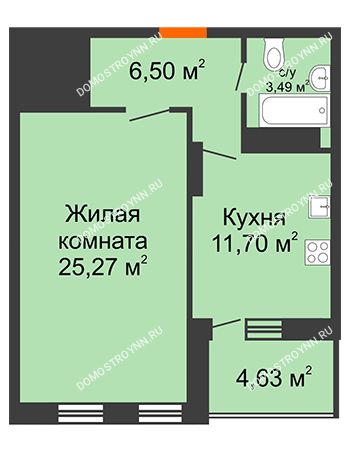 1 комнатная квартира 49,27 м² - ЖК Командор