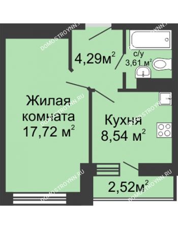 1 комнатная квартира 36,6 м² в ЖК Зеленый берег, дом № 13 корпус 1