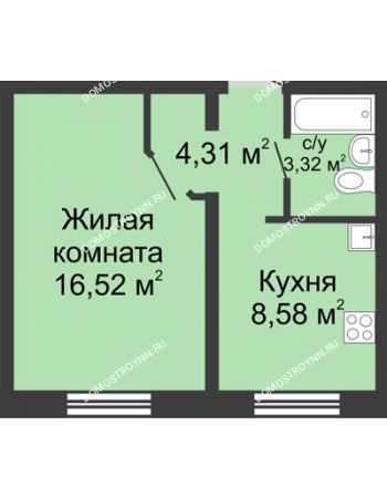 1 комнатная квартира 32,8 м² в ЖК Корабли, дом № 6