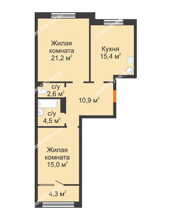 2 комнатная квартира 73,9 м² - ЖК Симфония Нижнего