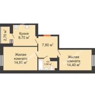 2 комнатная квартира 52 м² в ЖК Вересаево, дом Литер 15/2 - планировка