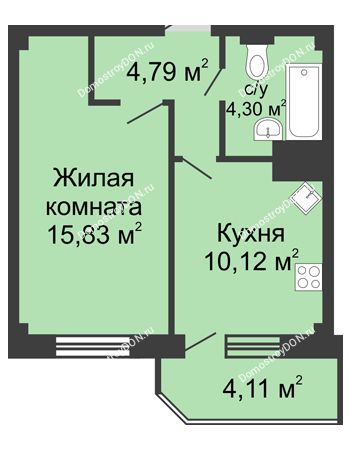 1 комнатная квартира 38,65 м² - ЖК Парк Островского