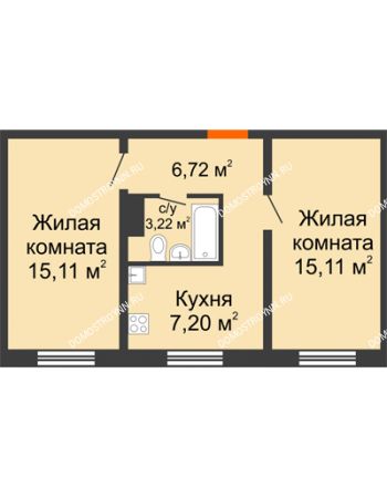2 комнатная квартира 47,36 м² в ЖК Торпедо, дом № 16