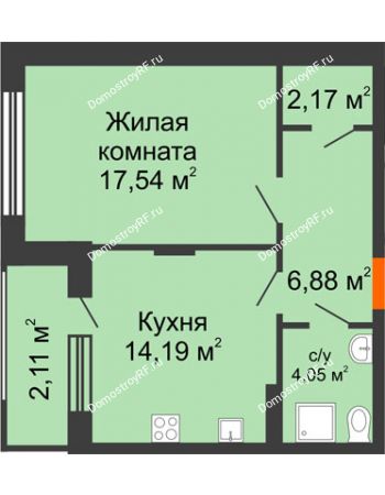 1 комнатная квартира 46,94 м² в ЖК Суворов-Сити, дом № 1