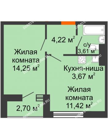 1 комнатная квартира 39,87 м² - ЖК Олимпийский