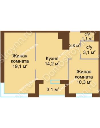 2 комнатная квартира 53,15 м² в ЖК Новинки Smart City, дом № 20