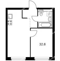 1 комнатная квартира 32,8 м² в ЖК Савин парк, дом корпус 6 - планировка