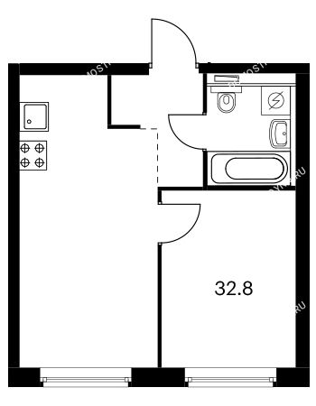 1 комнатная квартира 32,8 м² в ЖК Савин парк, дом корпус 6