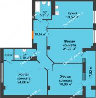 3 комнатная квартира 113,24 м², ЖК Кристалл 2 - планировка