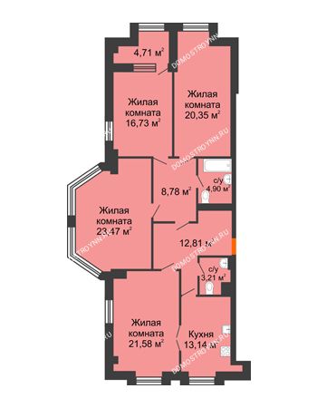 4 комнатная квартира 127,33 м² в ЖК Дом на Провиантской, дом № 12