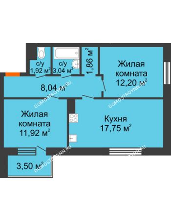 2 комнатная квартира 57,78 м² - ЖД по ул. Буденного