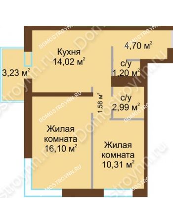2 комнатная квартира 51,87 м² в ЖК На Гончарова, дом № 3-1