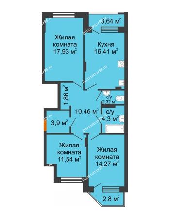 3 комнатная квартира 86,5 м² в ЖК Суворов-Сити, дом 2 очередь секция 1-5