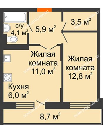 2 комнатная квартира 45,9 м² в ЖК Жюль Верн, дом № 1, корпус 2