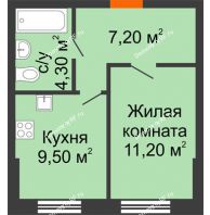 1 комнатная квартира 32,2 м² в ЖК Куйбышев, дом № 15 - планировка