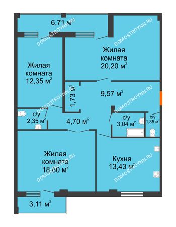 3 комнатная квартира 91,81 м² - Жилой дом: г. Арзамас, ул. Матросова, д. 13