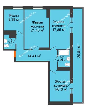 3 комнатная квартира 95 м² в ЖК Боярский двор, дом 2 очередь