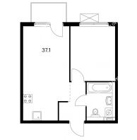 1 комнатная квартира 37,1 м² в ЖК Савин парк, дом корпус 4 - планировка