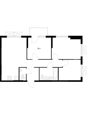 3 комнатная квартира 68,9 м² в ЖК Савин парк, дом корпус 8