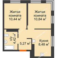 2 комнатная квартира 39,45 м² в ЖК Сердце Сибири, дом Квартал Нефтяников, ГП-1 - планировка