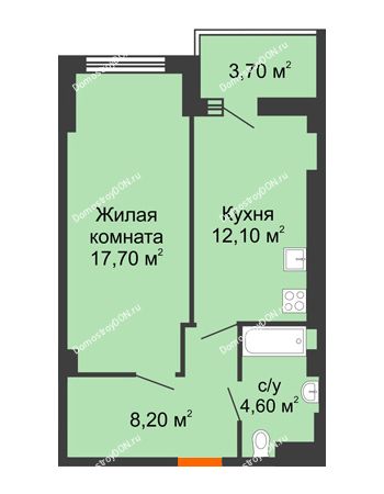 1 комнатная квартира 45,1 м² - ЖК Уютный дом на Мечникова