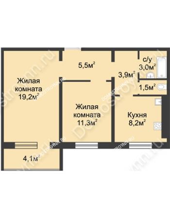 2 комнатная квартира 54,65 м² в ЖК Сормовская сторона, дом № 4