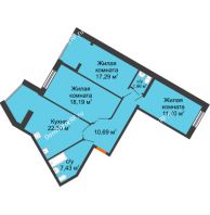 3 комнатная квартира 89,26 м² в ЖК Бунина парк, дом 3 этап, блок-секция 3 С - планировка