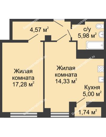 2 комнатная квартира 48,92 м² в ЖК Военвед-Сити, дом № 3