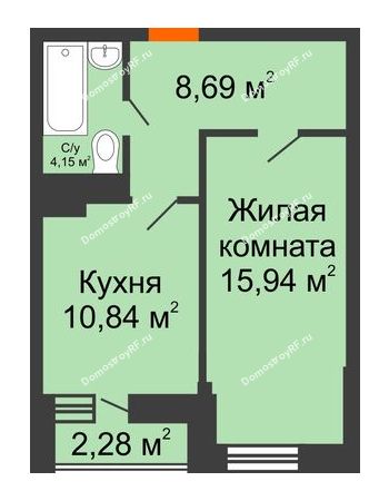 1 комнатная квартира 40,76 м² в ЖК Россинский парк, дом Литер 2