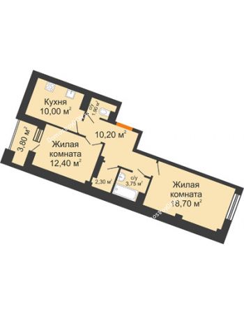 2 комнатная квартира 61,15 м² в ЖК Манхэттен О2, дом № 2