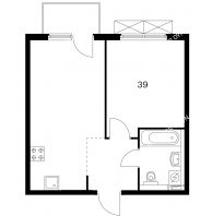 1 комнатная квартира 39 м² в ЖК Савин парк, дом корпус 3 - планировка