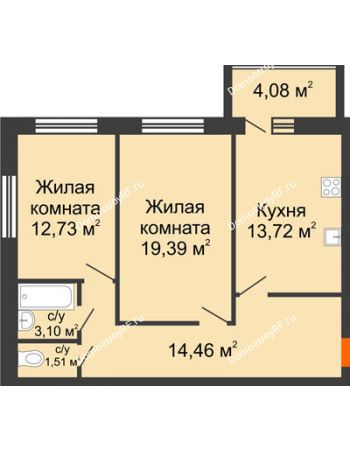 2 комнатная квартира 66,95 м² в ЖК Приозерный (Лиски) , дом 3 очередь