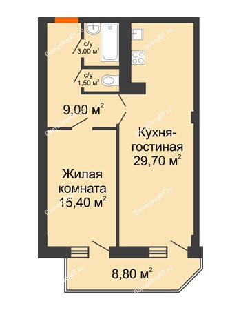 2 комнатная квартира 63 м² - ЖК Sacco & Vanzetty, 82 (Сакко и Ванцетти, 82)
