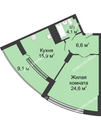 1 комнатная квартира 60,7 м² в ЖК Монолит, дом № 89, корп. 3