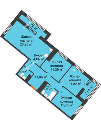 3 комнатная квартира 80,36 м² в ЖК Дом на Набережной, дом № 1