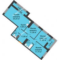 3 комнатная квартира 80,36 м² в ЖК Дом на Набережной, дом № 1 - планировка