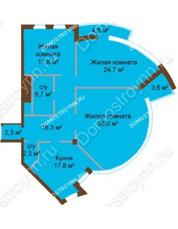 3 комнатная квартира 128,2 м² - ЖК Бояр Палас
