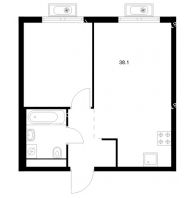 1 комнатная квартира 38,1 м² в ЖК Савин парк, дом корпус 7 - планировка