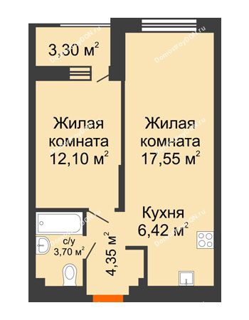2 комнатная квартира 45,77 м² - ЖК ПАРК