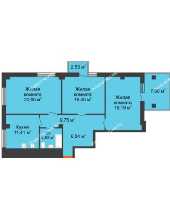 3 комнатная квартира 97,03 м² в ЖК Renaissance (Ренессанс), дом № 1