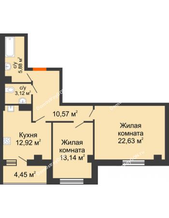 2 комнатная квартира 72,71 м² - ЖК Площадь Ленина