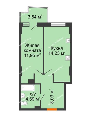 1 комнатная квартира 39,53 м² в ЖК Город у реки, дом Литер 7