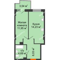 1 комнатная квартира 39,53 м² в ЖК Город у реки, дом Литер 7 - планировка