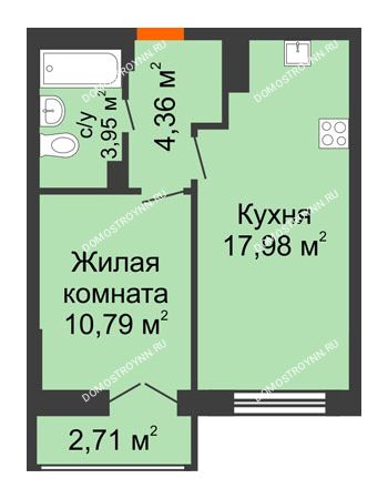 1 комнатная квартира 37,89 м² - ЖК КМ Флагман