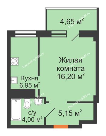 1 комнатная квартира 37 м² - ЖК Вершина