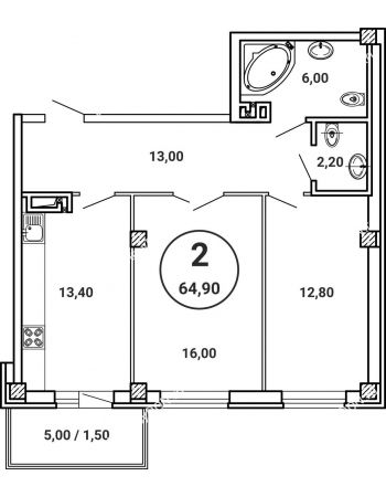 2 комнатная квартира 64,9 м² в ЖК Лебедь, дом № 50
