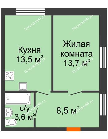1 комнатная квартира 39,3 м² - ЖК Красный дом